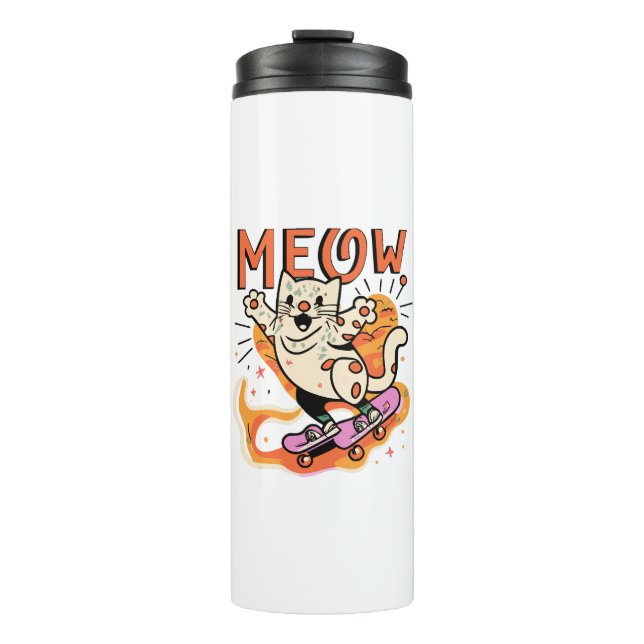 Cat Skating Meow Thermal Tumbler (Front)