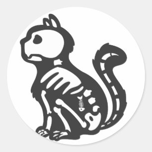 Cat skeleton cartoon silhouette - Choose back colo Classic Round Sticker