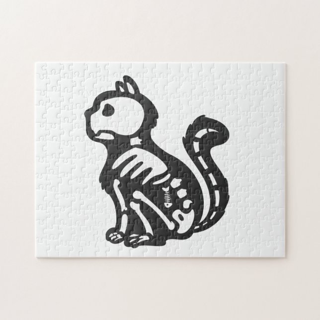 Cat skeleton cartoon silhouette - Choose back colo Jigsaw Puzzle (Horizontal)