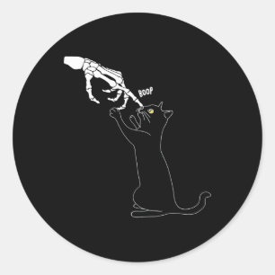 Cat Skeleton Hand Boop Cat Nose Funny Halloween Ou Classic Round Sticker