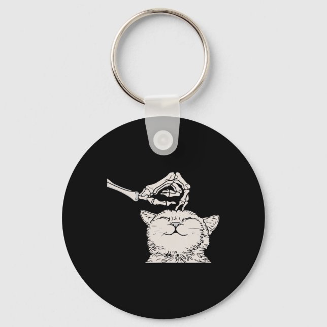 Cat Skeleton Hand Lazy Halloween Costume Cool Bone Key Ring (Front)