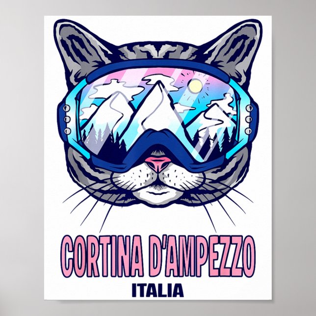 Cat ski goggles mountain panorama cortina poster (Front)