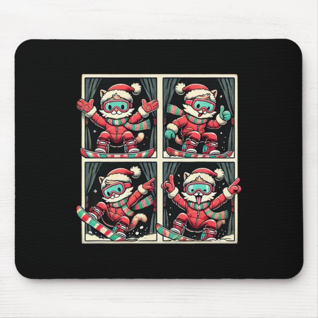 Cat Skiing Snowboard Winter Mountain Xmas Trip Pho Mouse Pad (Front)
