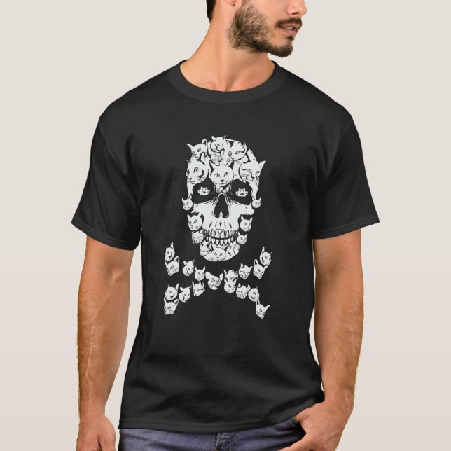 Cat Skull Crossbones Halloween Costume Cat Owner M T-Shirt (Front)