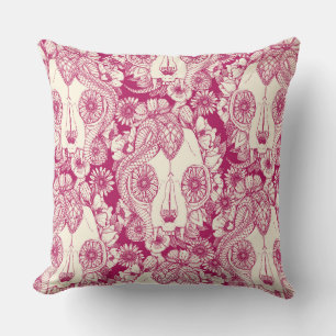 cat skull damask cherry cushion