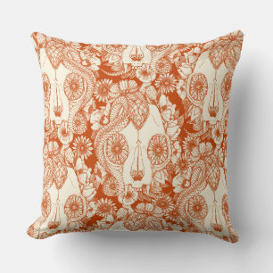 cat skull damask rust cushion