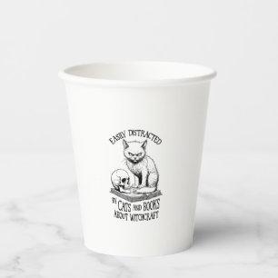 Cat Skull Halloween Easily Distracted Funny Book L Paper Cups