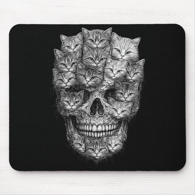 Cat Skull Made of Cats Gothic Kitty Skeleton Dark Mouse Pad (Front)