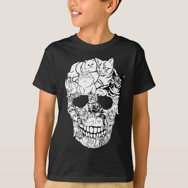 Cat Skull Shirt - Kitty Skeleton Halloween Costume (Front)