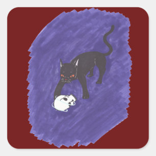 Cat & Skull Square Sticker