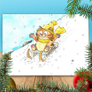Cat Sledging Greeting Card