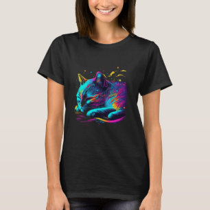 Cat Sleep, Colourful Cat Psychedelic Art T-Shirt