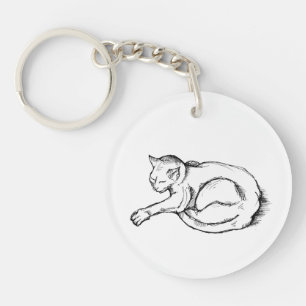 Cat Sleeping Illustration Pen Drawing Art Key Ring