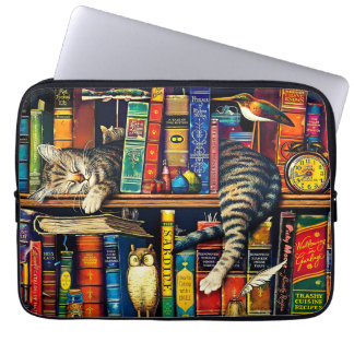 Cat Sleeping in Bookshelf, Coloured  Laptop Sleeve