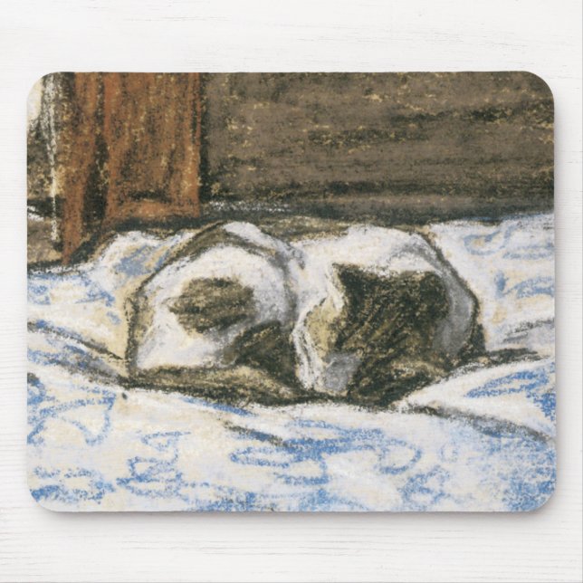 Cat Sleeping on a Bed by Claude Monet Mouse Pad (Front)