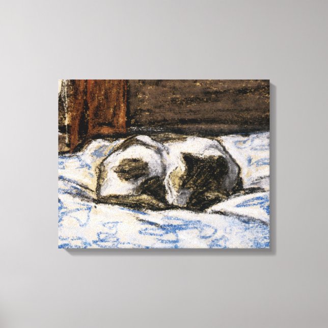 Cat Sleeping on a Bed Canvas Print (Front)