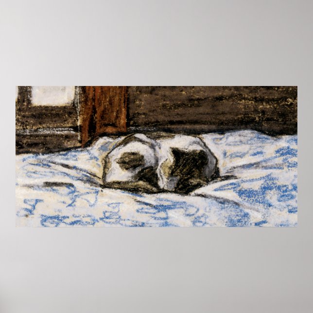 Cat Sleeping on a Bed Poster (Front)