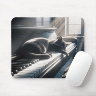 Cat Sleeping On a Piano Keyboard Mouse Pad