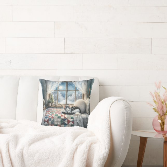 Cat Sleeping on Bed Quilt Cushion (Couch)