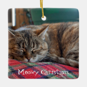 Cat Sleeping on Blanket   Meowy Christmas Ceramic Tree Decoration