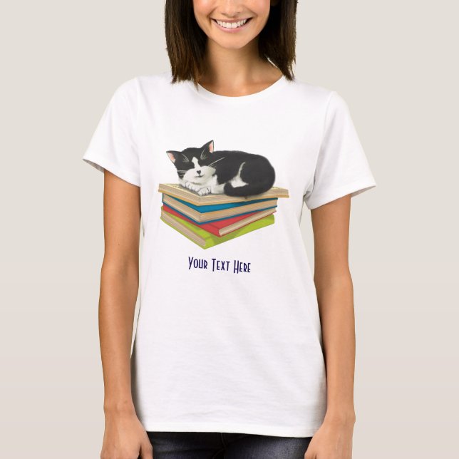 Cat sleeping on books shirt (Front)