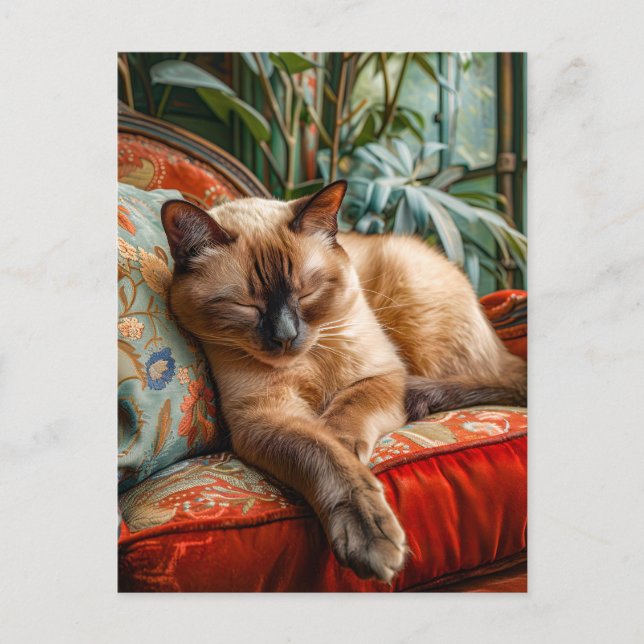 Cat Sleeping on Cozy Chair Postcard (Front)
