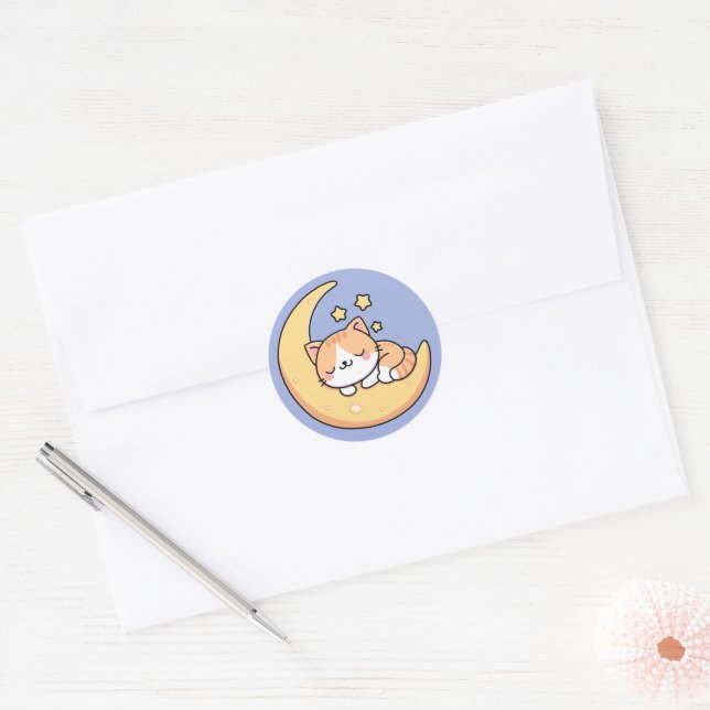 Cat Sleeping On The Moon Classic Round Sticker (Envelope)