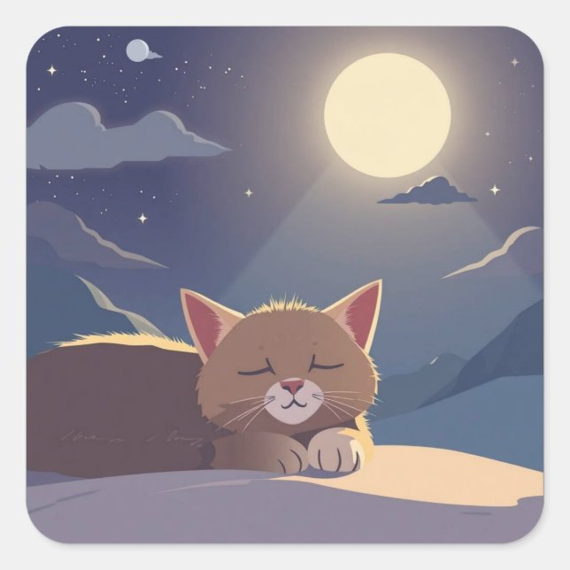Cat sleeping square sticker (Front)