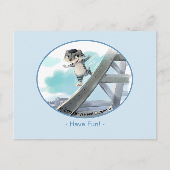 Cat Slides Eiffel Tower – Paris Fun Postcard (Front)