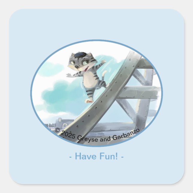 Cat Slides Eiffel Tower –Paris Fun Square Stickers (Front)