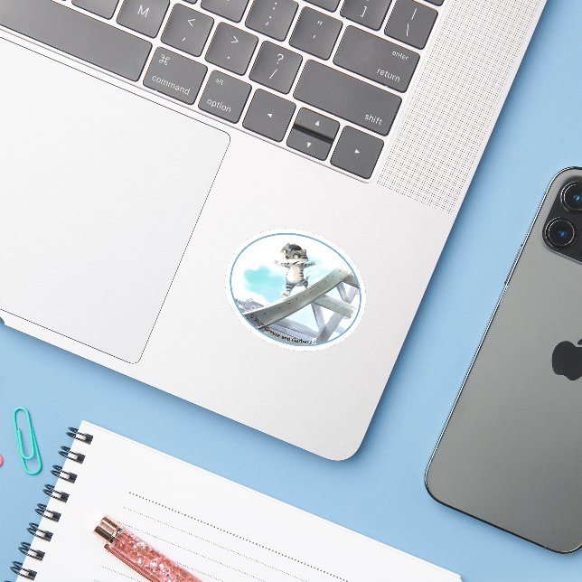 Cat Slides Eiffel Tower – Paris Oval Vinyl Sticker (Laptop w/ iPhone)