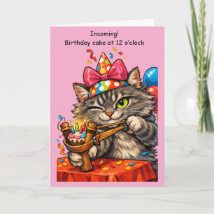 Cat Slingshot Cake Birthday Funny Gift Idea Card