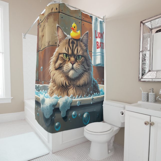 Cat Sloppy Sleepy Cute Funny  Shower Curtain (In Situ)