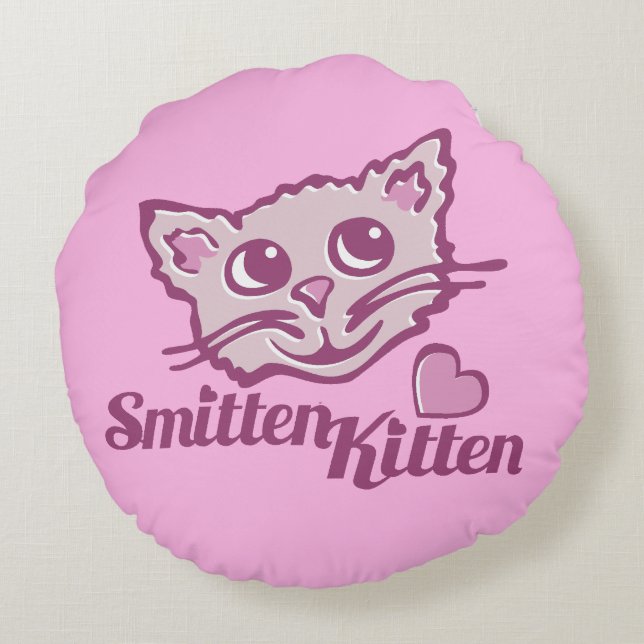 Cat smitten kitten face heart round pillow (Back)