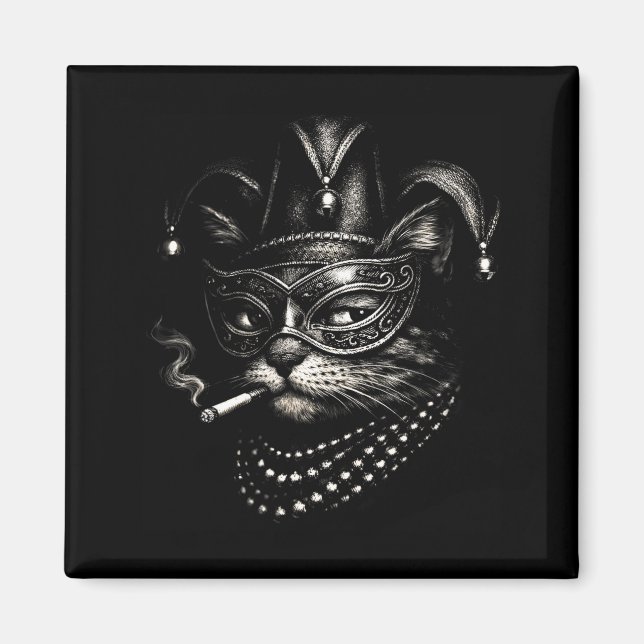 Cat Smoking Cigarette Funny Mardi Gras Cat For Men Magnet (Front)