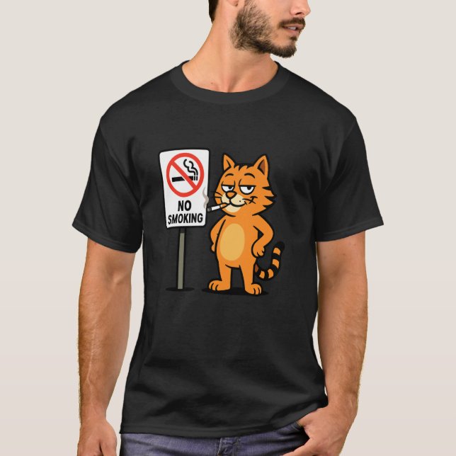 Cat Smoking Cigarette T T-Shirt (Front)