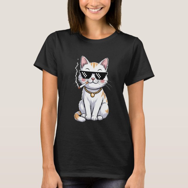cat Smoking Cigarette Vintage T-Shirt (Front)