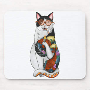 cat smoking mouse pad