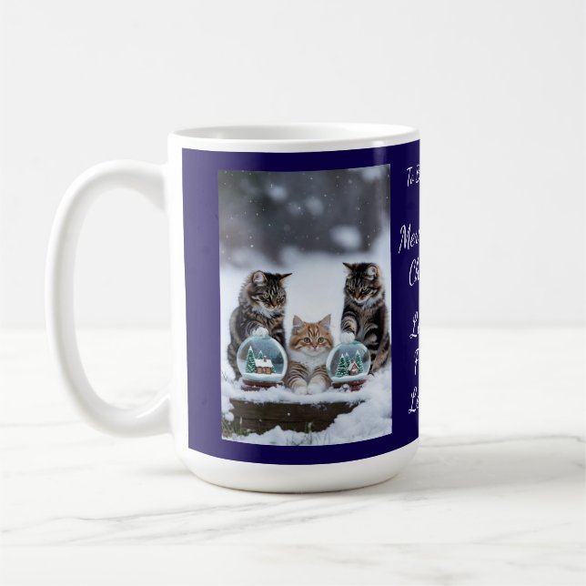 Cat Snow Globe, Image Names Text, Customize,  Coffee Mug (Left)