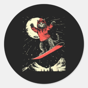 Cat snowboard ski lover for men women kids mountai classic round sticker