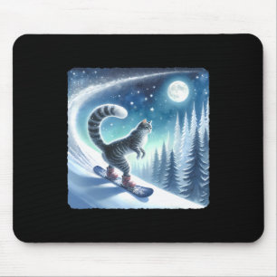 Cat Snowboarding Down Frosty Slope. Snowboard Snow Mouse Pad