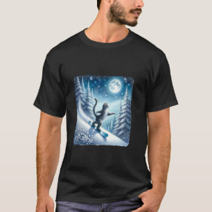 Cat Snowboarding Gracefully Under Starry Winter Sk T-Shirt