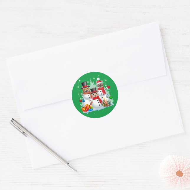 Cat Snowman Santa Christmas Light Cat Mum Cat Dad Classic Round Sticker (Envelope)