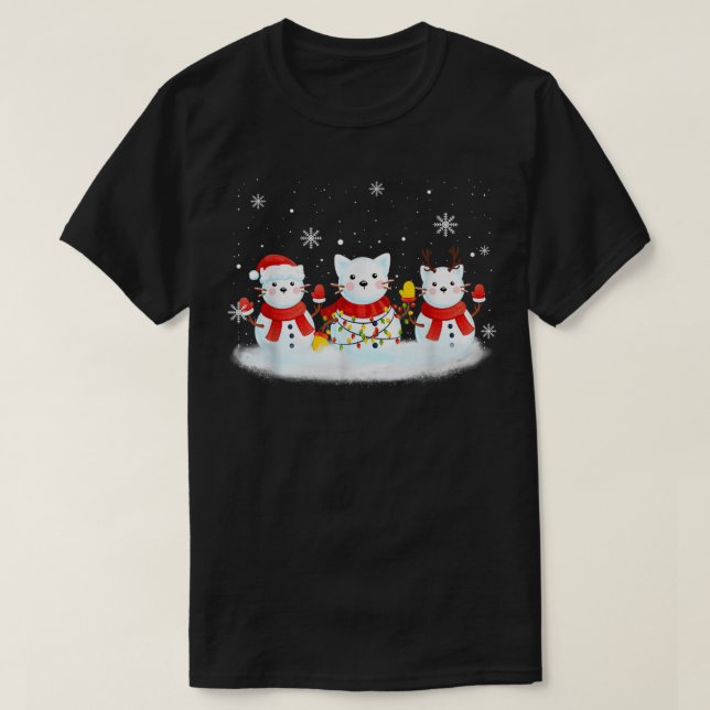Cat Snowman Santa Hat Reindeer Cat Lover Merry Chr T-Shirt (Design Front)