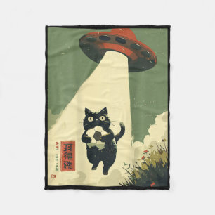 Cat Soccer Ufo Abduction Japanese Art _1  Fleece Blanket