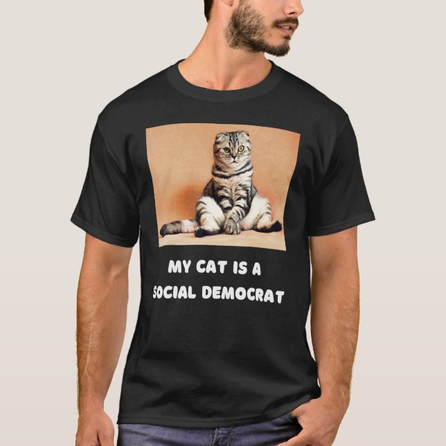 Cat Social Democrat Political Humour Witty T-Shirt (Front)
