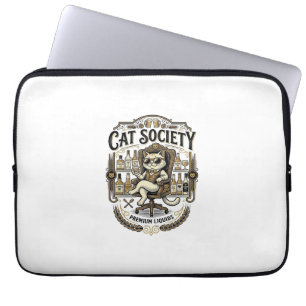 Cat Society Cat Alcohol Bar Humor Vintage Vector A Laptop Sleeve