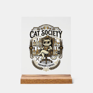 Cat Society Cat Alcohol Bar Humour Vintage Vector Acrylic Sign