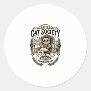 Cat Society Cat Alcohol Bar Humour Vintage Vector  Classic Round Sticker