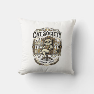 Cat Society Cat Alcohol Bar Humour Vintage Vector Cushion